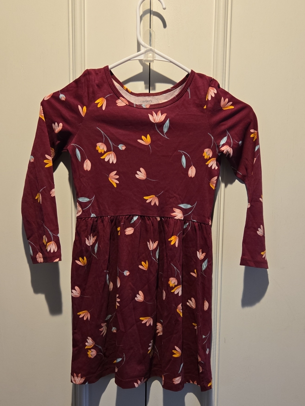 Carter's Burgundy Long-Sleeve Floral Knit Dress